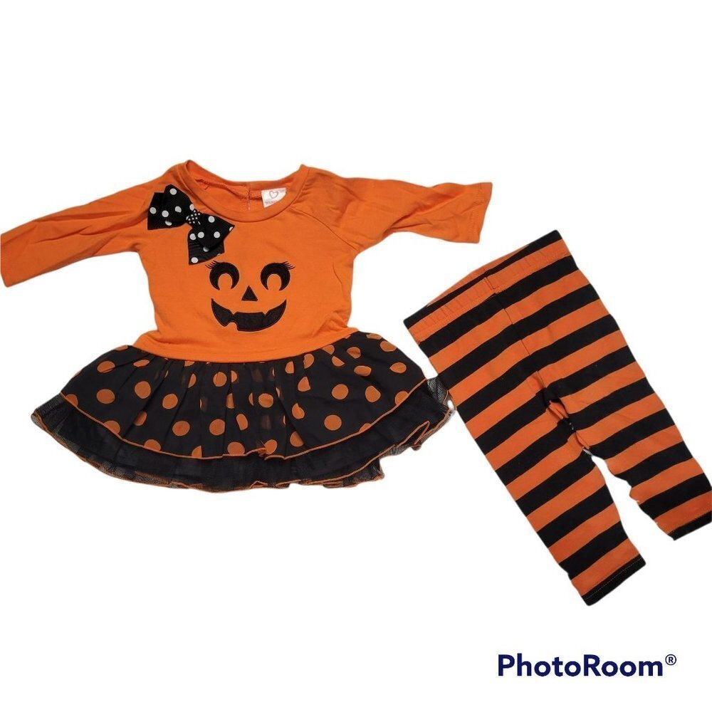 Youngland Baby Girls' Pumpkin Patch Halloween Tutu Dress with Knit Legging - 12M